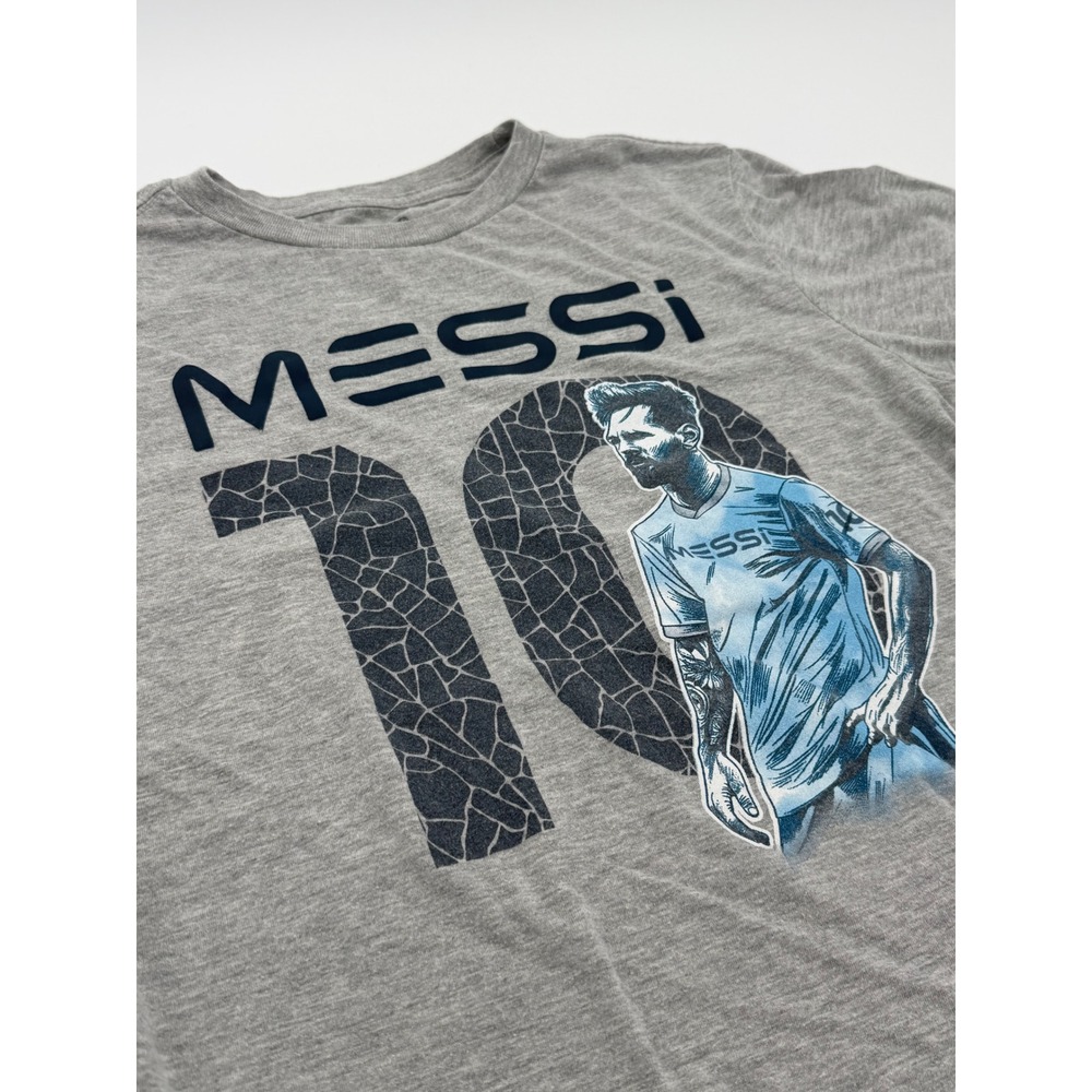 Messi Collection Boys Gray Graphic Short Sleeve T-Shirt Soccer #10 Size L 10/12
